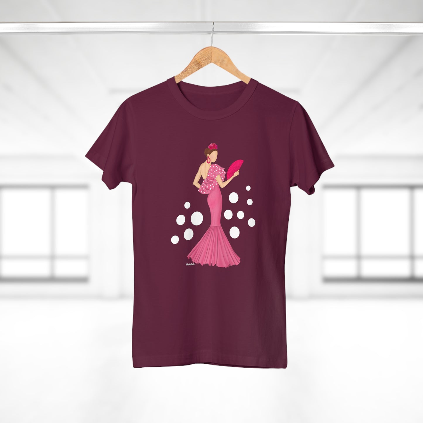 a t - shirt with a woman in a pink dress