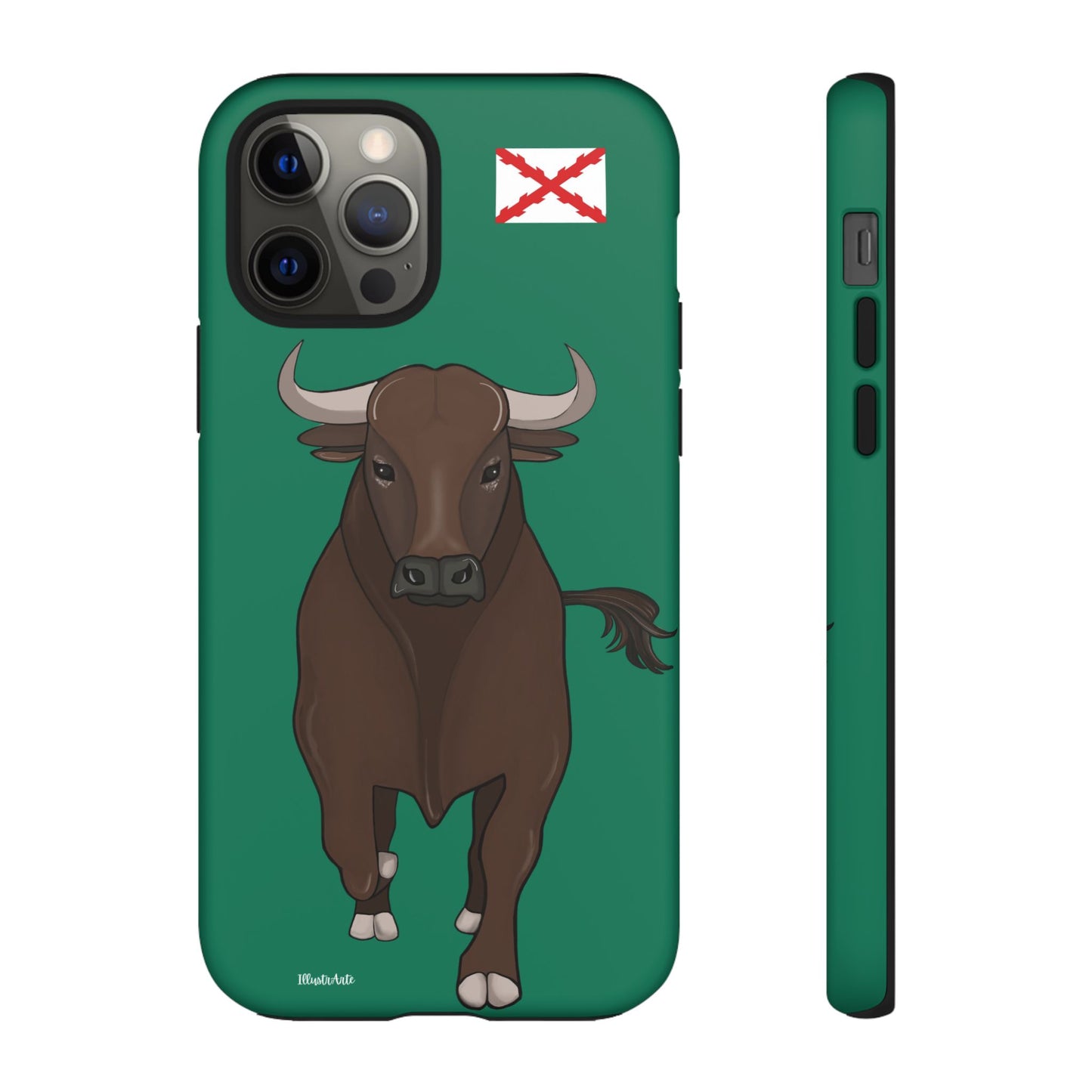 una funda de teléfono con una imagen de un toro en ella