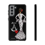 Personalised phone case flamenco dancer María Blanco, with the Virgen del Rocío for Samsung Galaxy S21, gloss finish – illustrArte