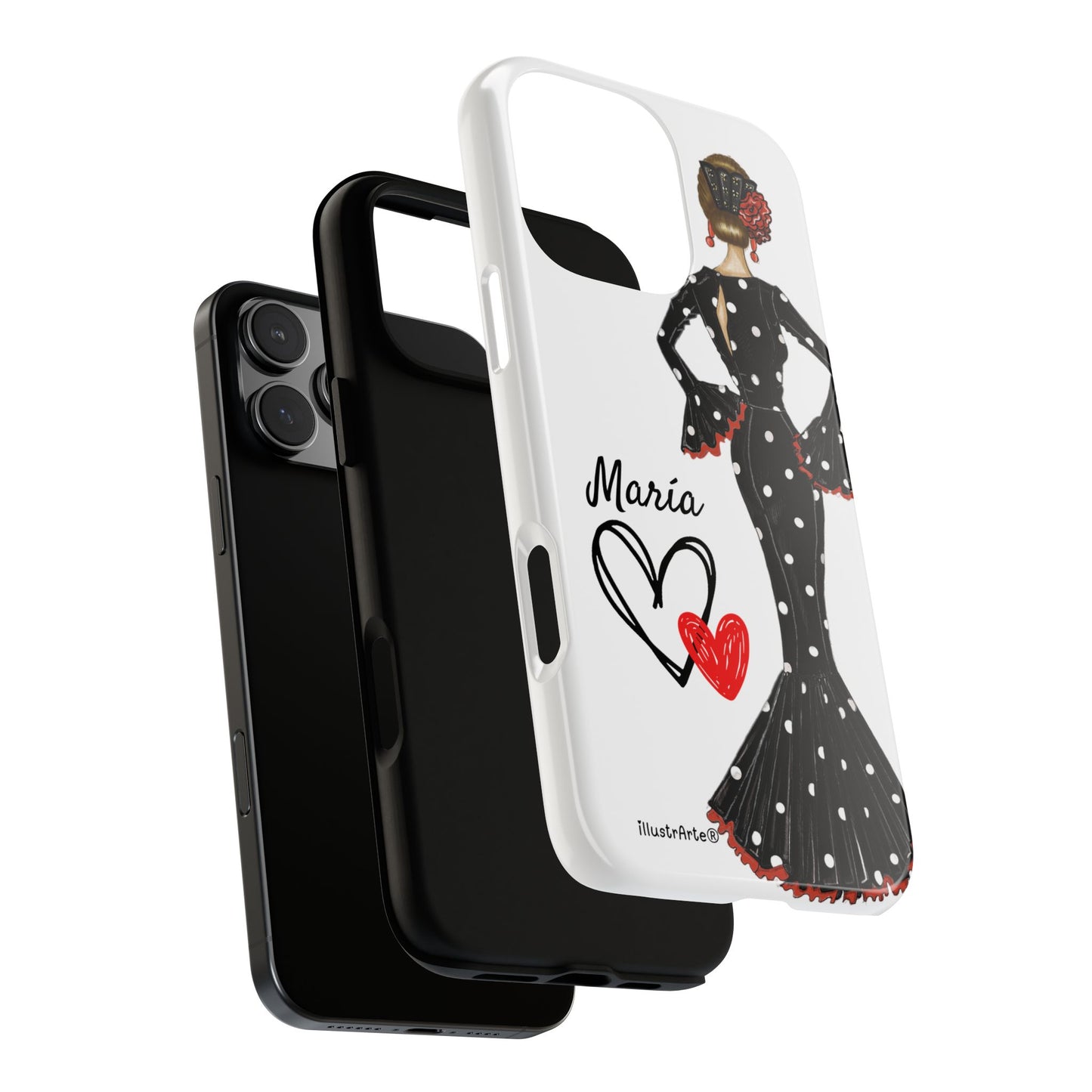 Personalized phone case Maria in black dress – for iPhone, Samsung, Pixel