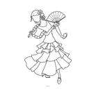 Página del cuaderno: flamenca con abanico lista para colorear