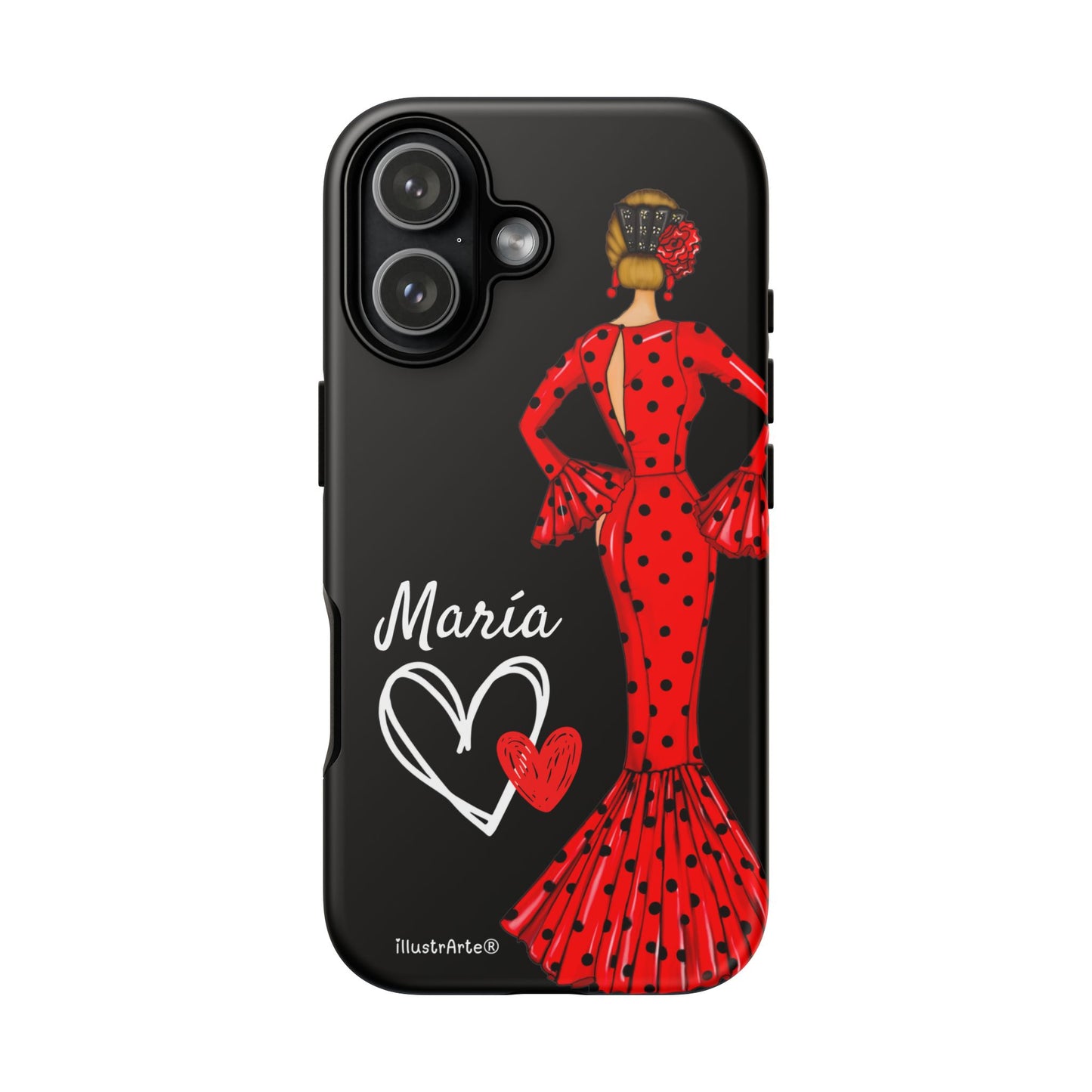 Personalized Maria phone case, red on black background – for iPhone, Samsung, Pixel