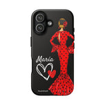 Funda de móvil personalizable Flamenca María Vestido Rojo Fondo Negro para iPhone 17, acabado mate – illustrArte