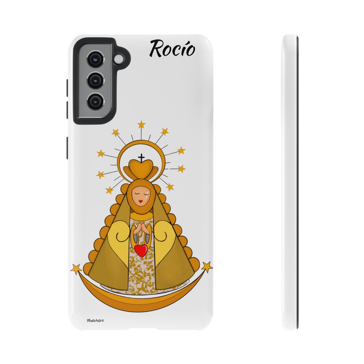 una funda de teléfono con una foto de la virgen maría