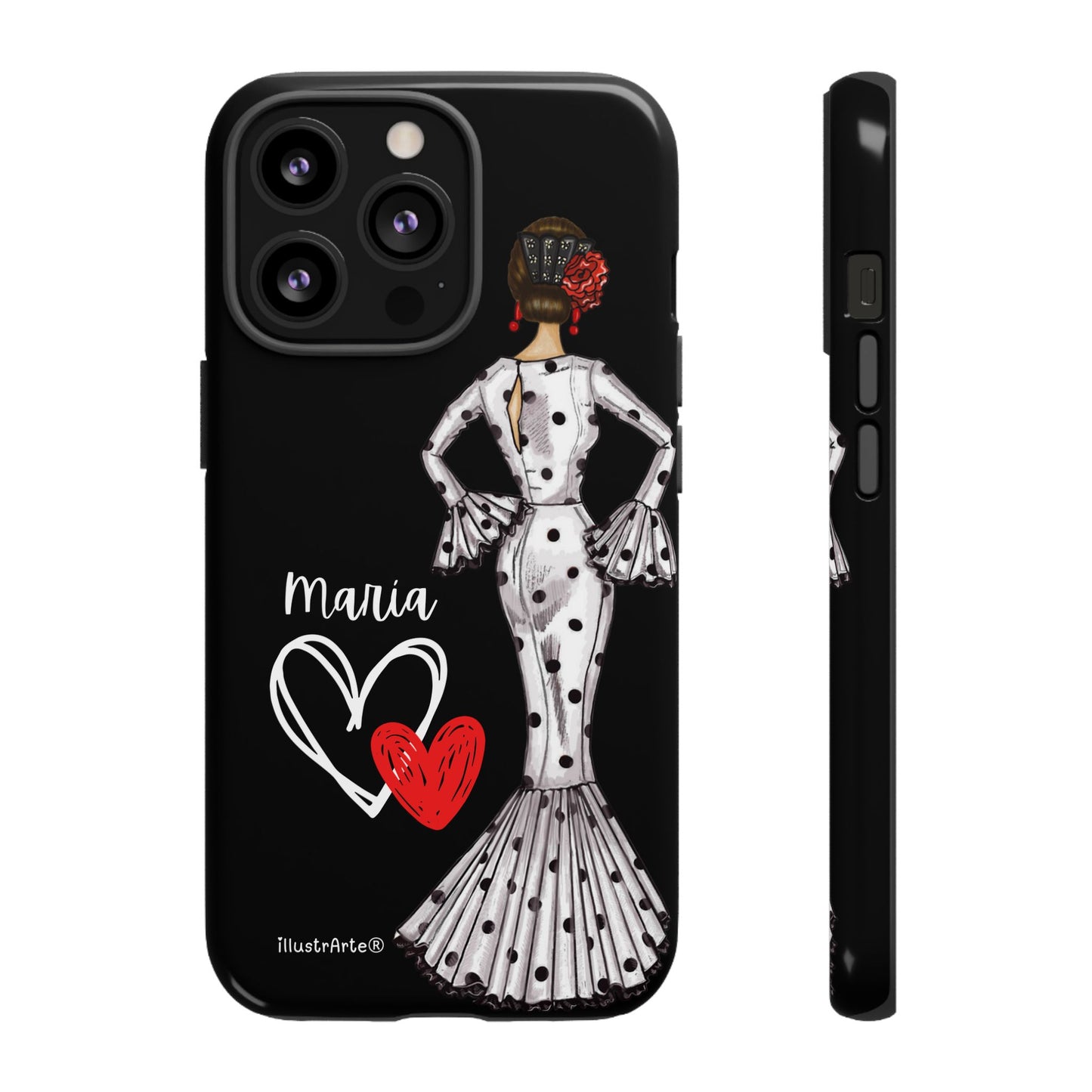 Capa de telefone personalizável com nome/bandeira/Virgem - modelo Maria em vestido branco Para iPhone, Samsung e Google Pixel