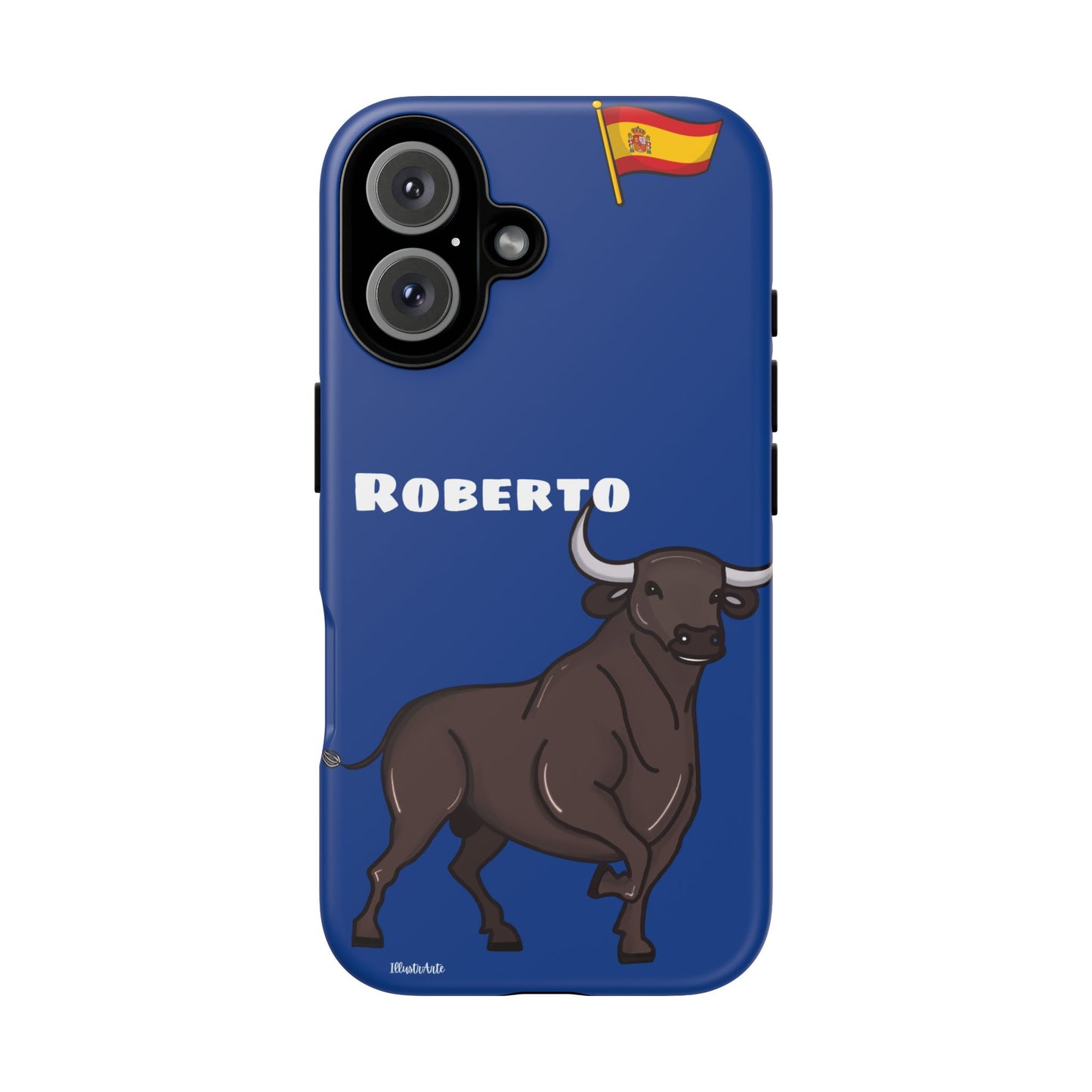 Funda de teléfono personalizable con nombre/bandera/Virgen - Modelo Toro Roberto, ideal para personalizar con tu nombre.