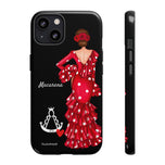 Personalised phone case flamenco dancer Macarena, with a little Virgin Mary for iPhone 13, gloss finish – illustrArte