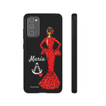 Personalised phone case flamenco dancer María, red dress, with a little Virgin Mary for Samsung Galaxy S20 FE, gloss finish – illustrArte
