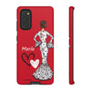 Funda de teléfono personalizable María blanco fondo rojo corazones – para iPhone, Samsung, Pixel