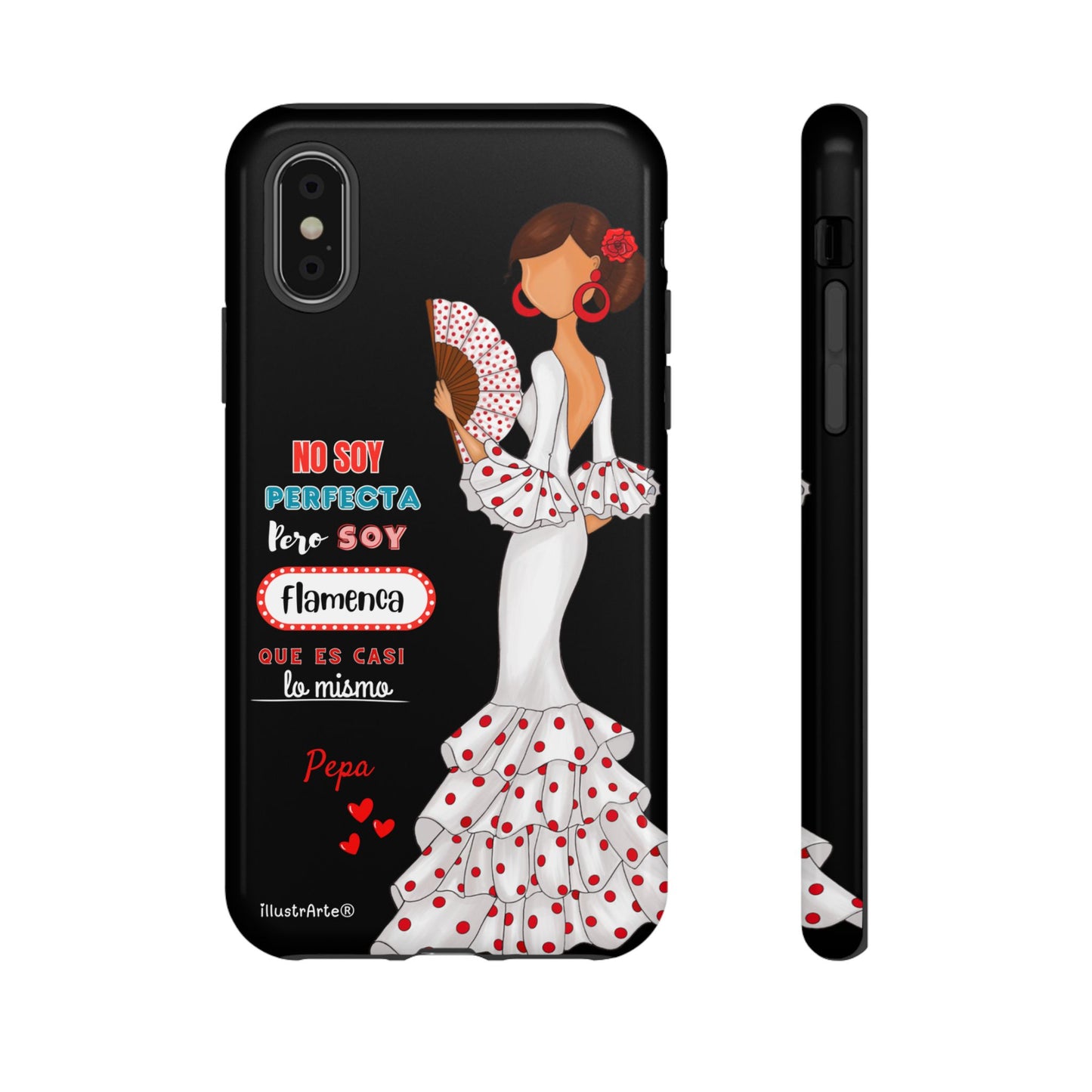 Funda de teléfono personalizable Pepa vestido blanco con frase – para iPhone, Samsung, Pixel