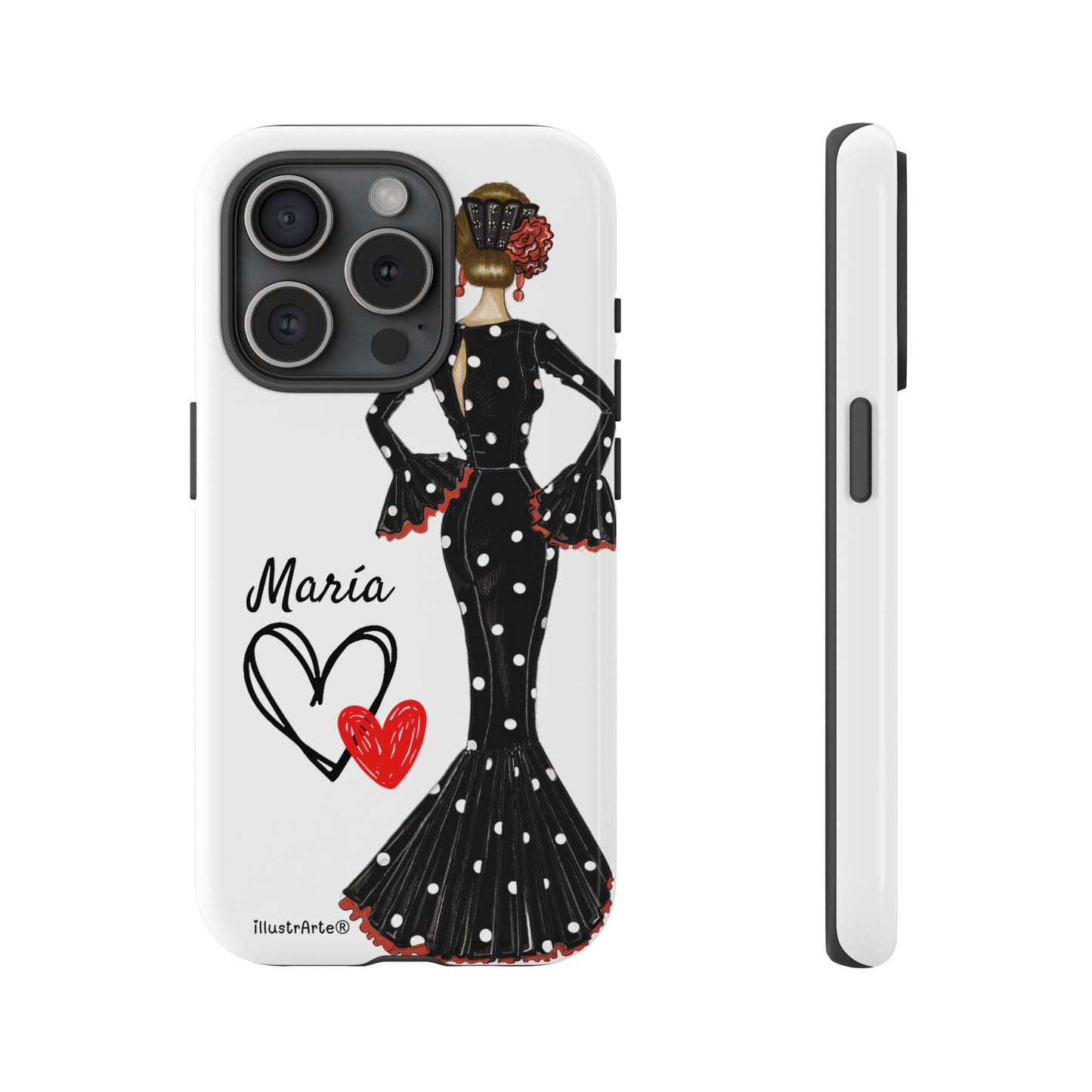 Personalized phone case Maria in black dress – for iPhone, Samsung, Pixel