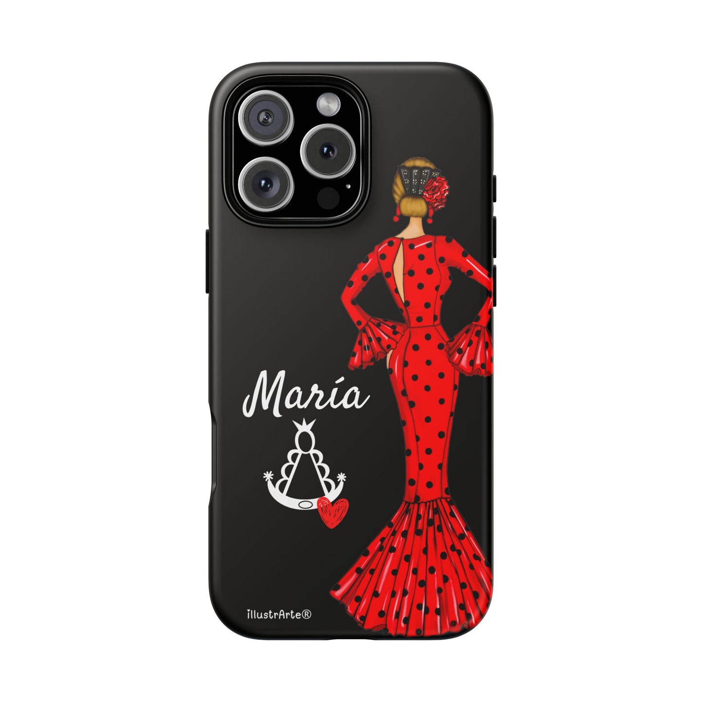 Funda de teléfono personalizable María rojo fondo negro Virgencita – para iPhone, Samsung, Pixel