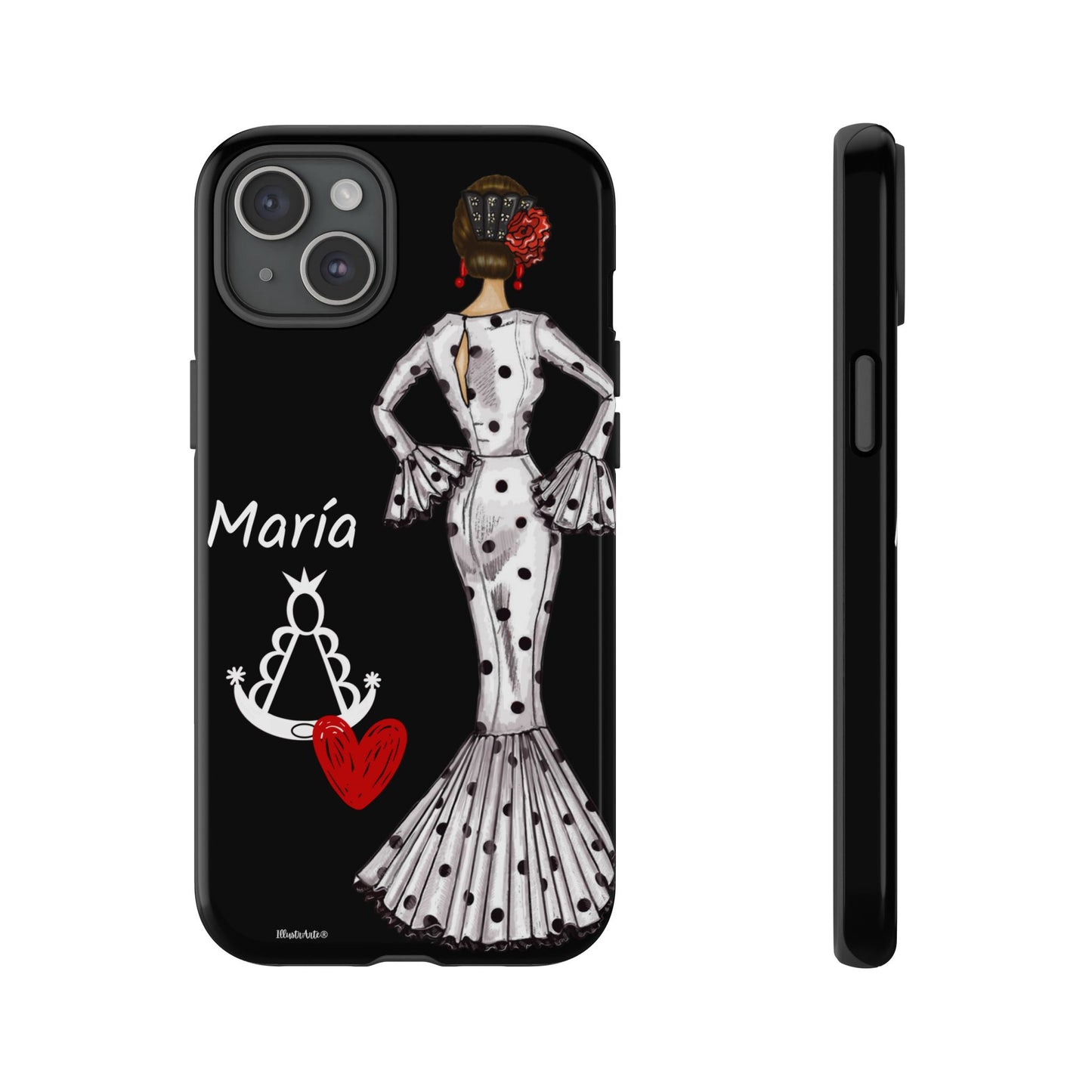 una funda de teléfono celular con una imagen de una mujer en un vestido