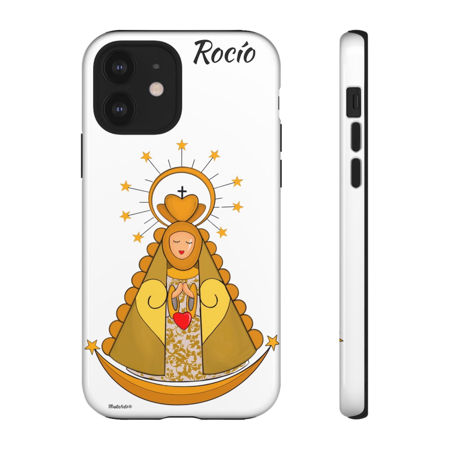 una funda de teléfono con una foto de la virgen maría