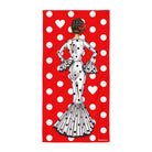 Toalla de playa flamenca illustrArte 80 x 155 cm – diseño María Blanco, fondo rojo