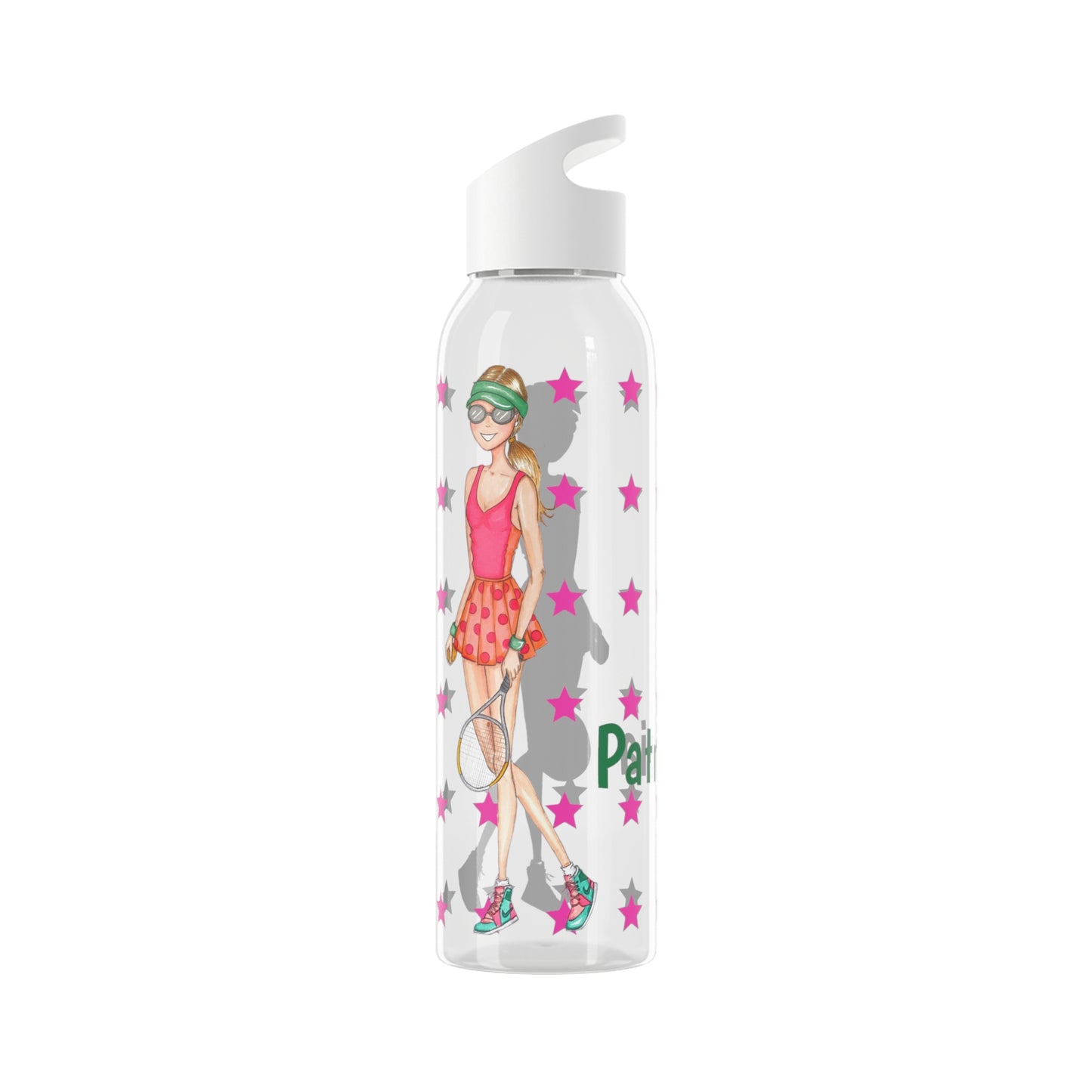 Tennis lovers r 22 Oz/650ml Eastman Tritan™ Single wall bottle, pink outfit design. - IllustrArte