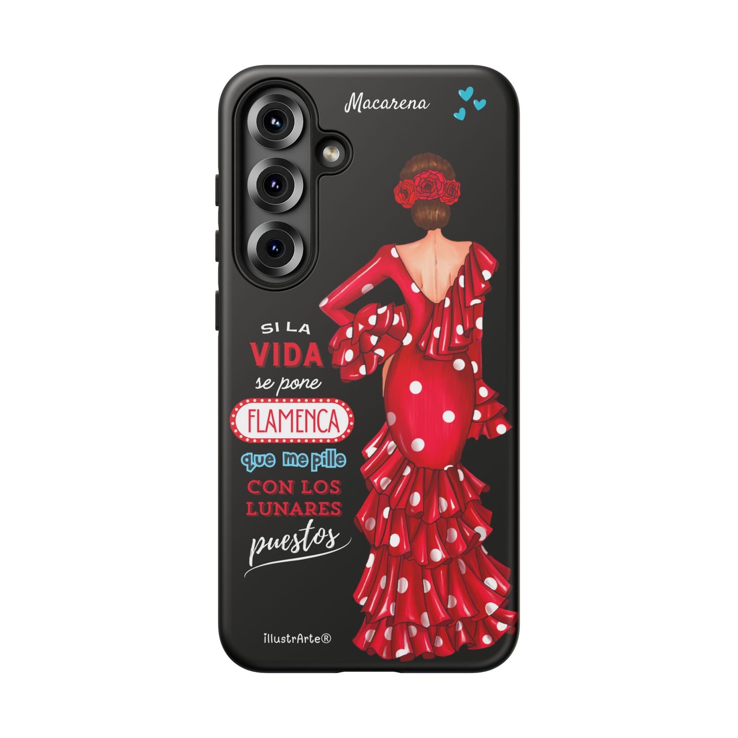 Funda de teléfono personalizable  - Modelo Macarena con frase  Para iPhone, Samsung Y Google Pixel