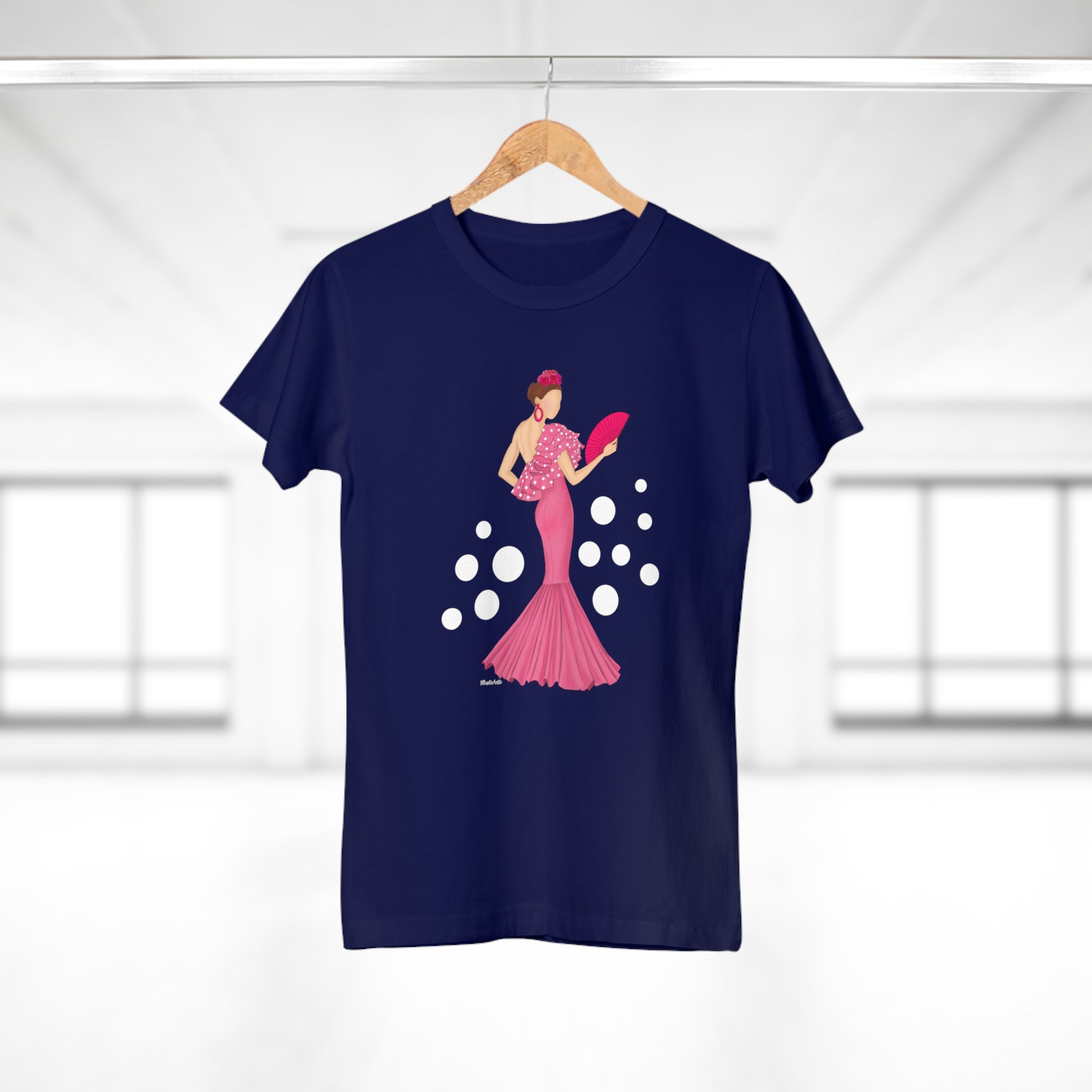 a t - shirt with a woman in a pink dress