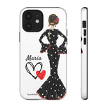 Personalised phone case flamenco dancer María, black dress for iPhone 12, gloss finish – illustrArte