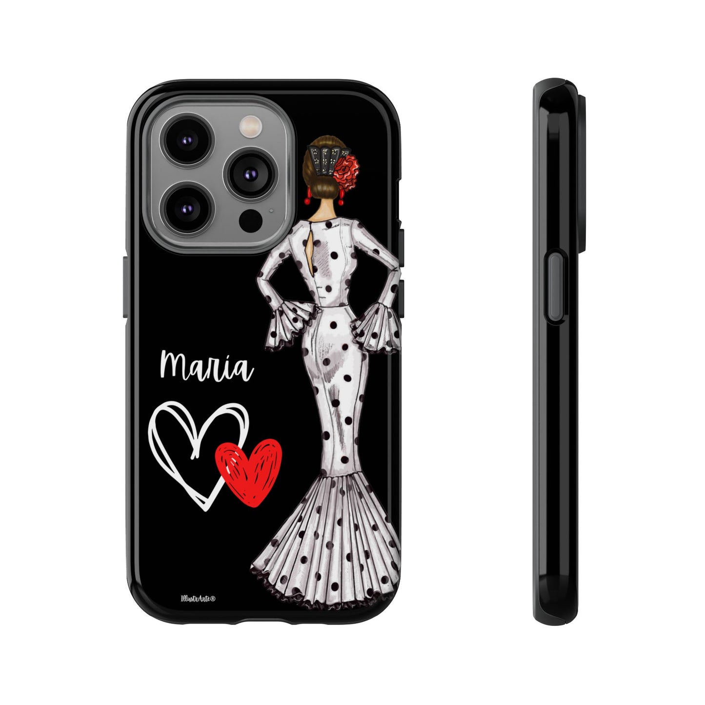 una funda de teléfono con una imagen de una mujer en un vestido