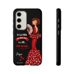 Personalised phone case flamenco dancer Pepa, with quote for Samsung Galaxy S23, gloss finish – illustrArte