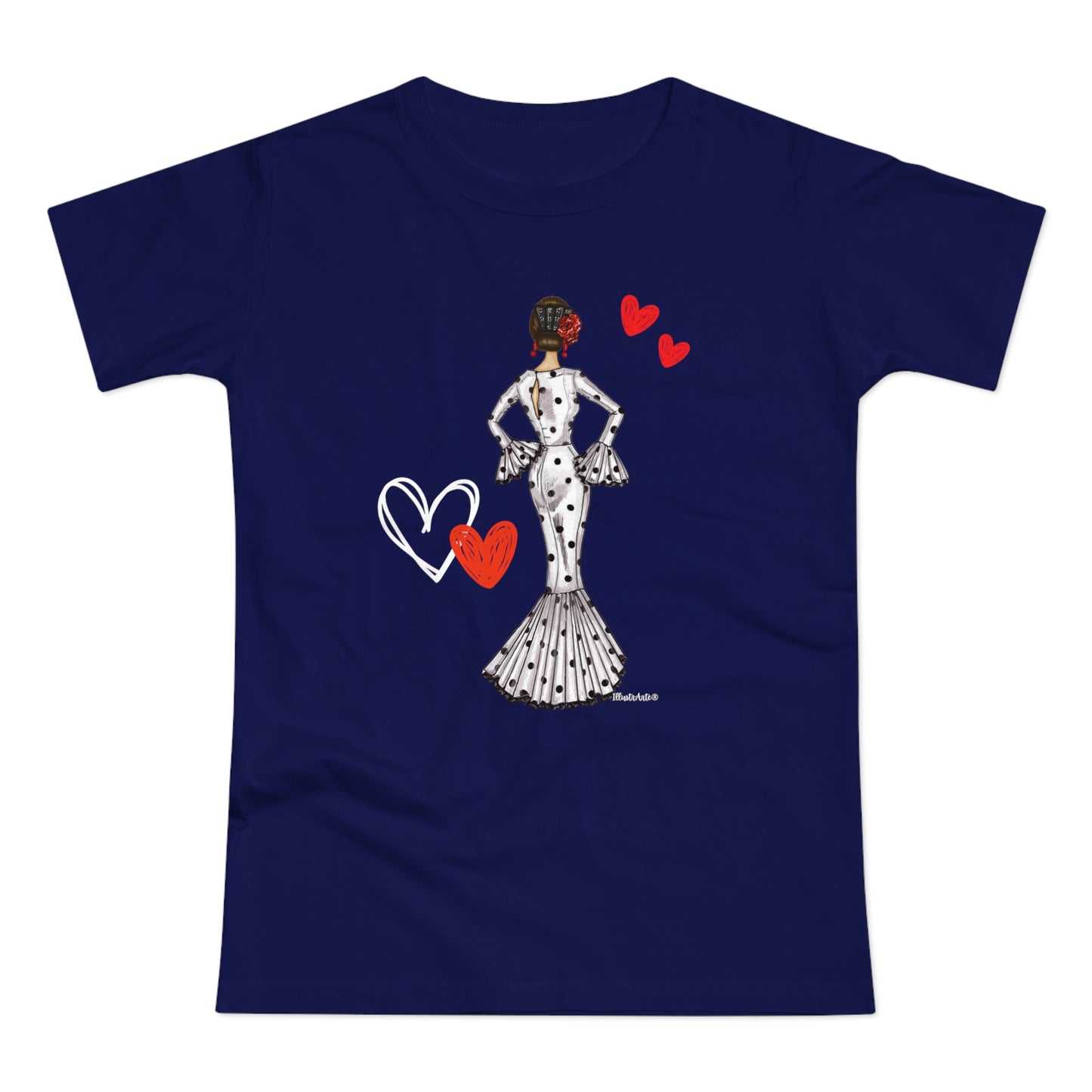 a t - shirt with a woman in a dress holding a heart