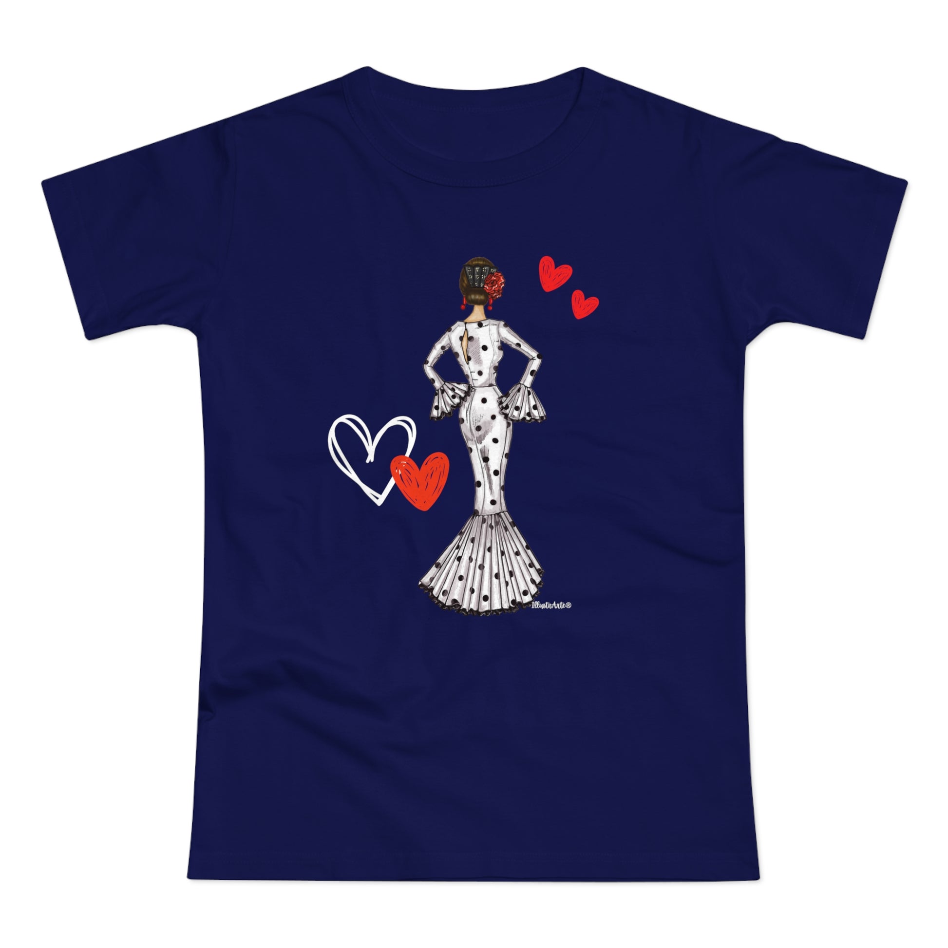 a t - shirt with a woman in a dress holding a heart