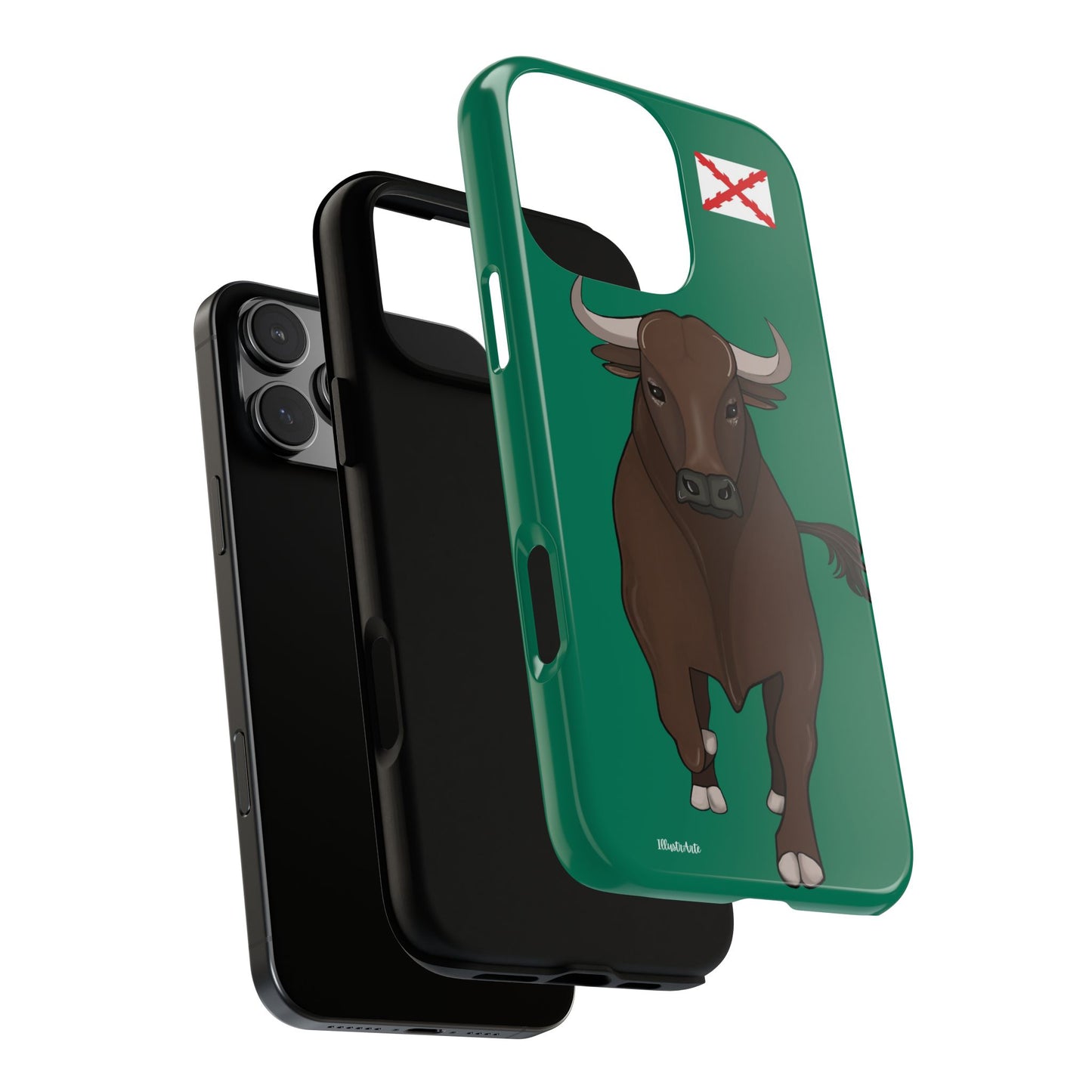 una funda de teléfono con una imagen de un toro en ella