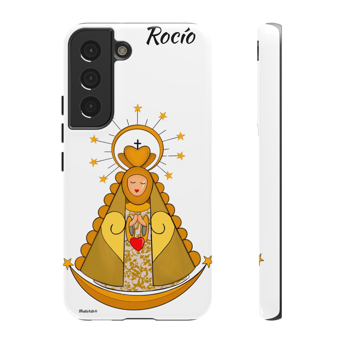 una funda de teléfono con una foto de la virgen maría