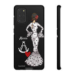 Personalised phone case flamenco dancer María Blanco, with the Virgen del Rocío for Samsung Galaxy S20+, gloss finish – illustrArte