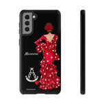 Personalised phone case flamenco dancer Macarena, with a little Virgin Mary for Samsung Galaxy S21 Plus, gloss finish – illustrArte