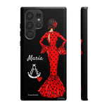 Personalised phone case flamenco dancer María, dark hair, with a little Virgin Mary for Samsung Galaxy S22 Ultra, gloss finish – illustrArte