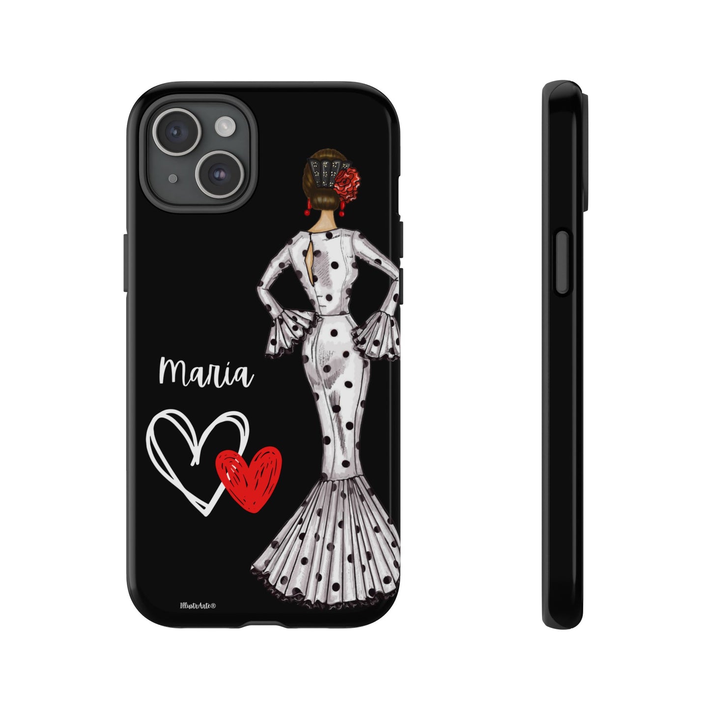 una funda de teléfono con una imagen de una mujer en un vestido