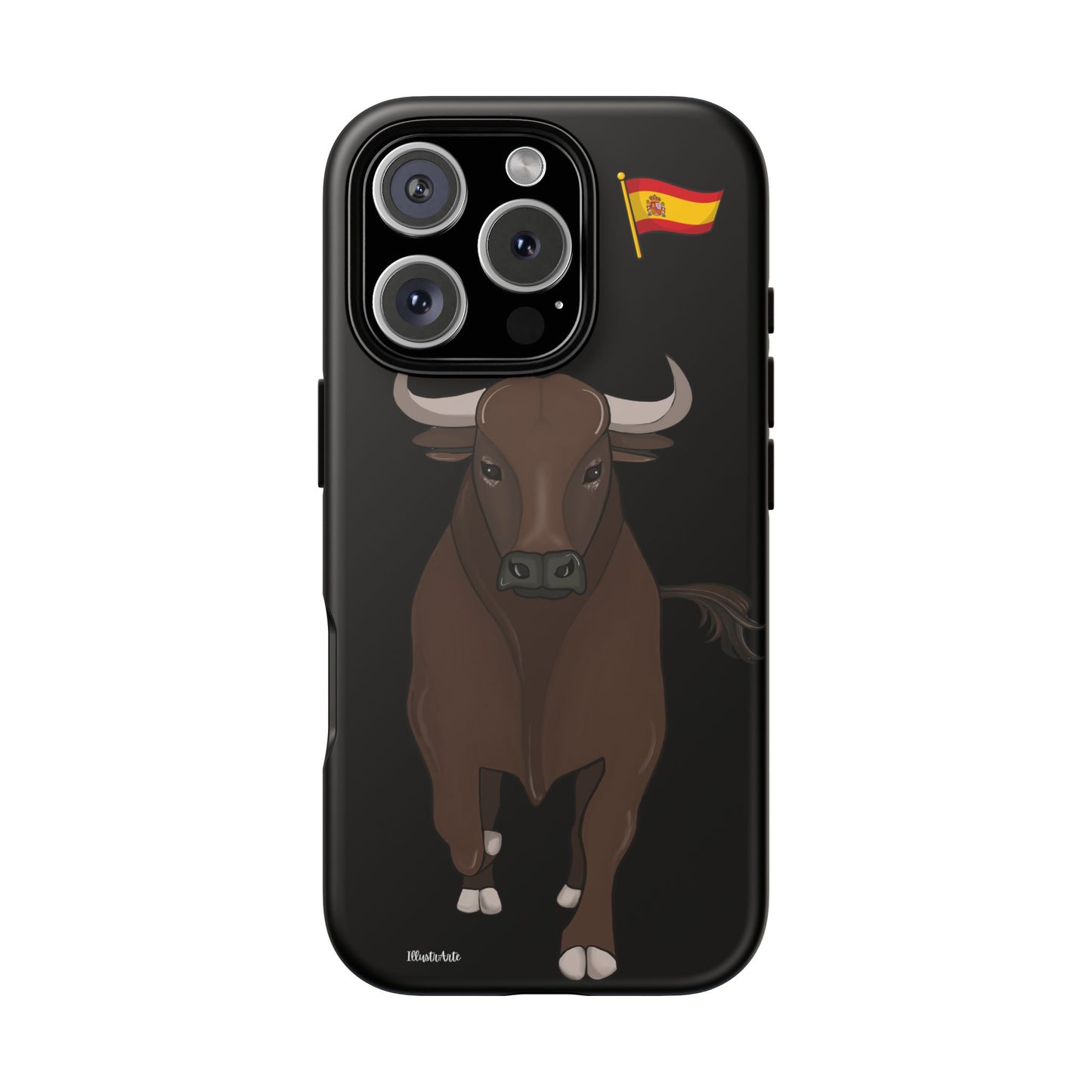 una funda de teléfono con un toro en ella