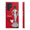 Funda de teléfono personalizable María blanco fondo rojo corazones – para iPhone, Samsung, Pixel
