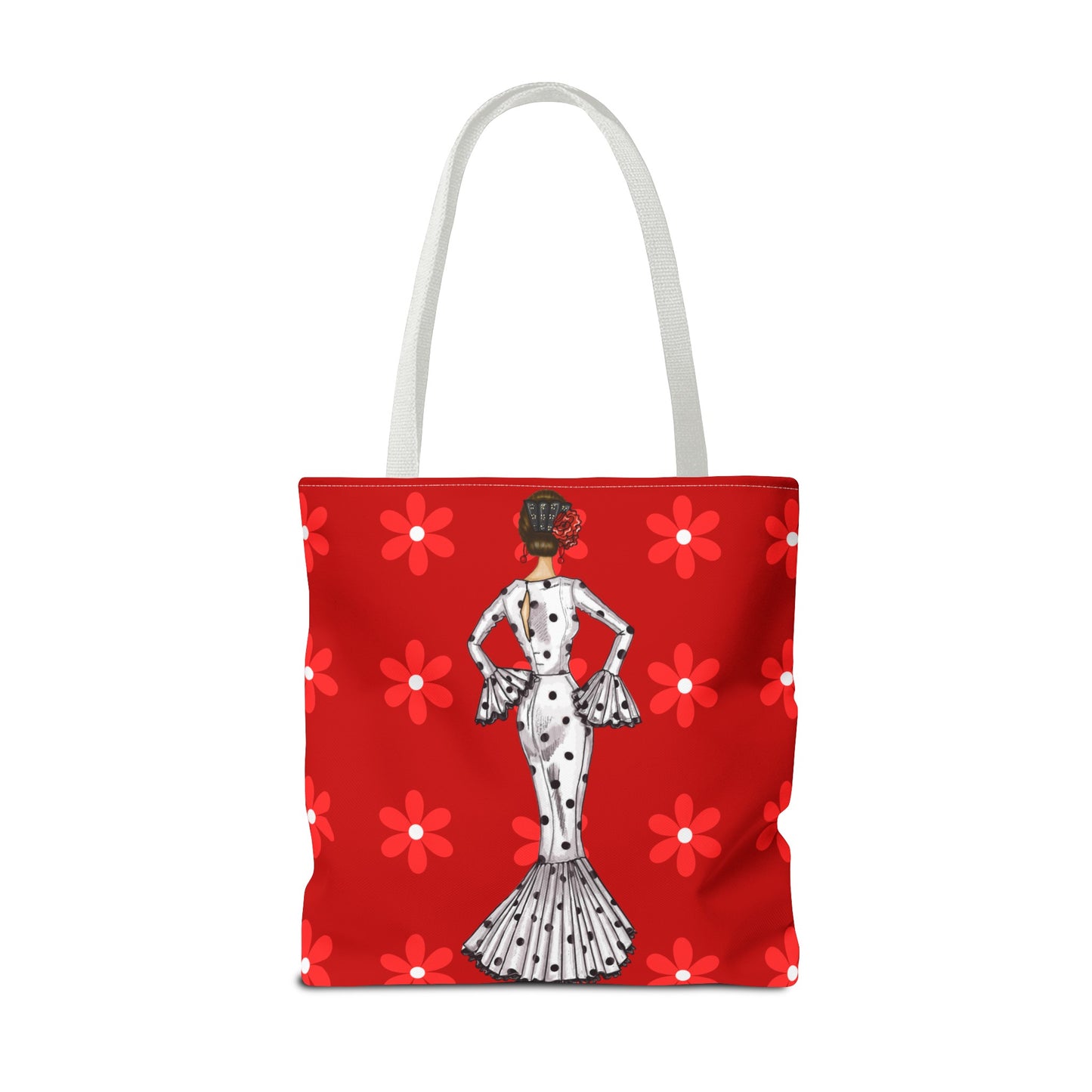 a red tote bag with a dalmatian dog on it