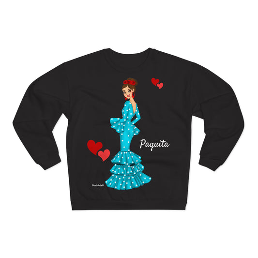 Sudadera Personalizable  - Flamenca Paquita, fondo negro - Arte, color y comodidad en una sola prenda