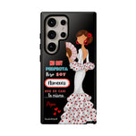 Personalised phone case flamenco dancer Pepa, white dress, with quote for Samsung Galaxy S24 Ultra, gloss finish – illustrArte