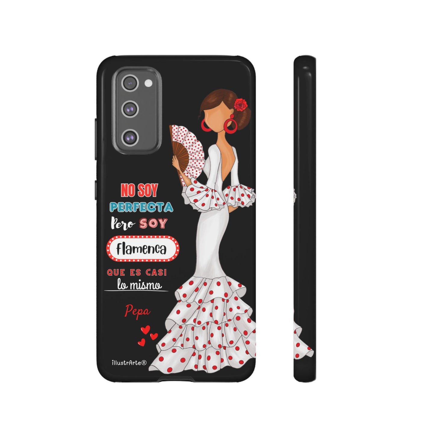 Funda de teléfono personalizable Pepa vestido blanco con frase – para iPhone, Samsung, Pixel
