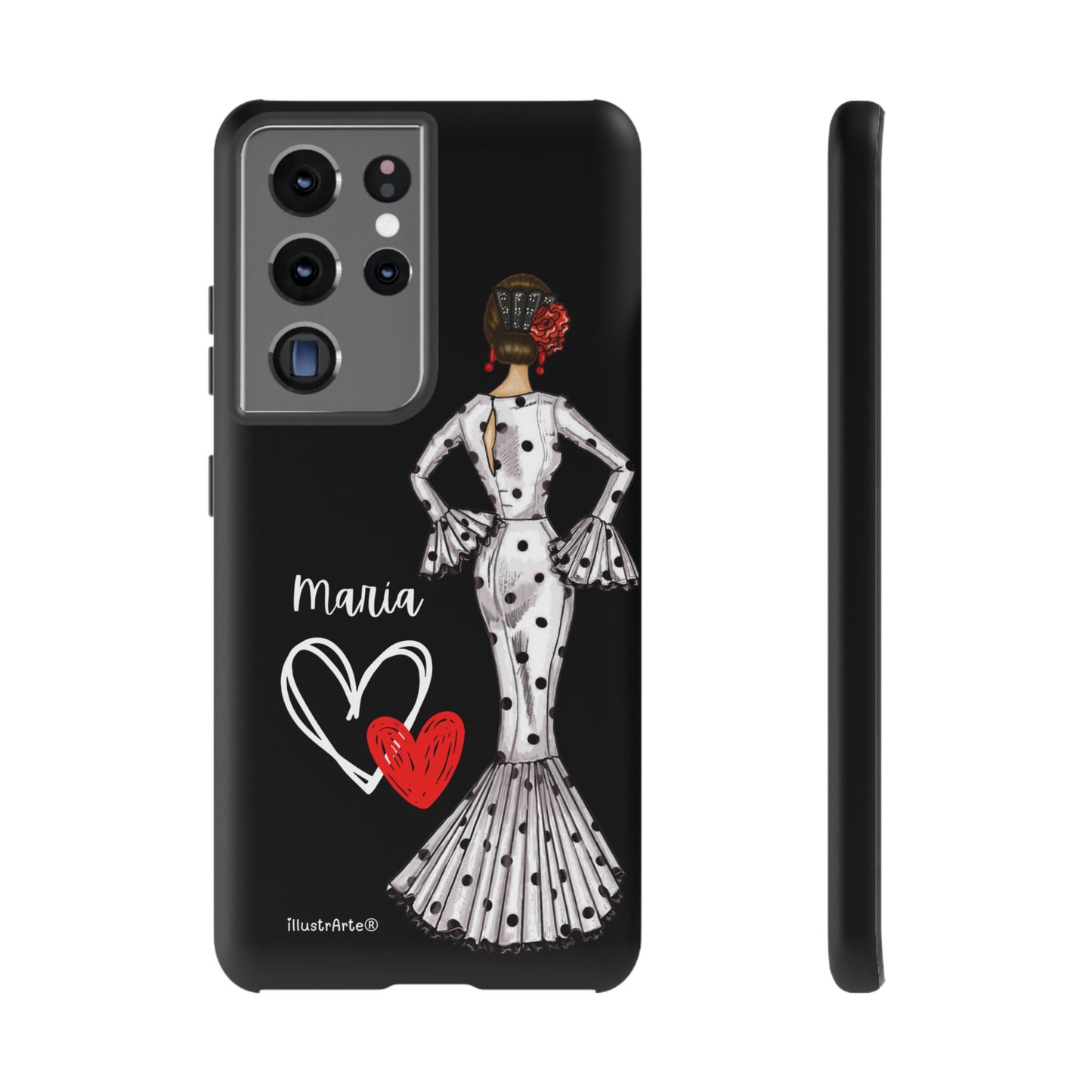 Capa de telefone personalizável com nome/bandeira/Virgem - modelo Maria em vestido branco Para iPhone, Samsung e Google Pixel