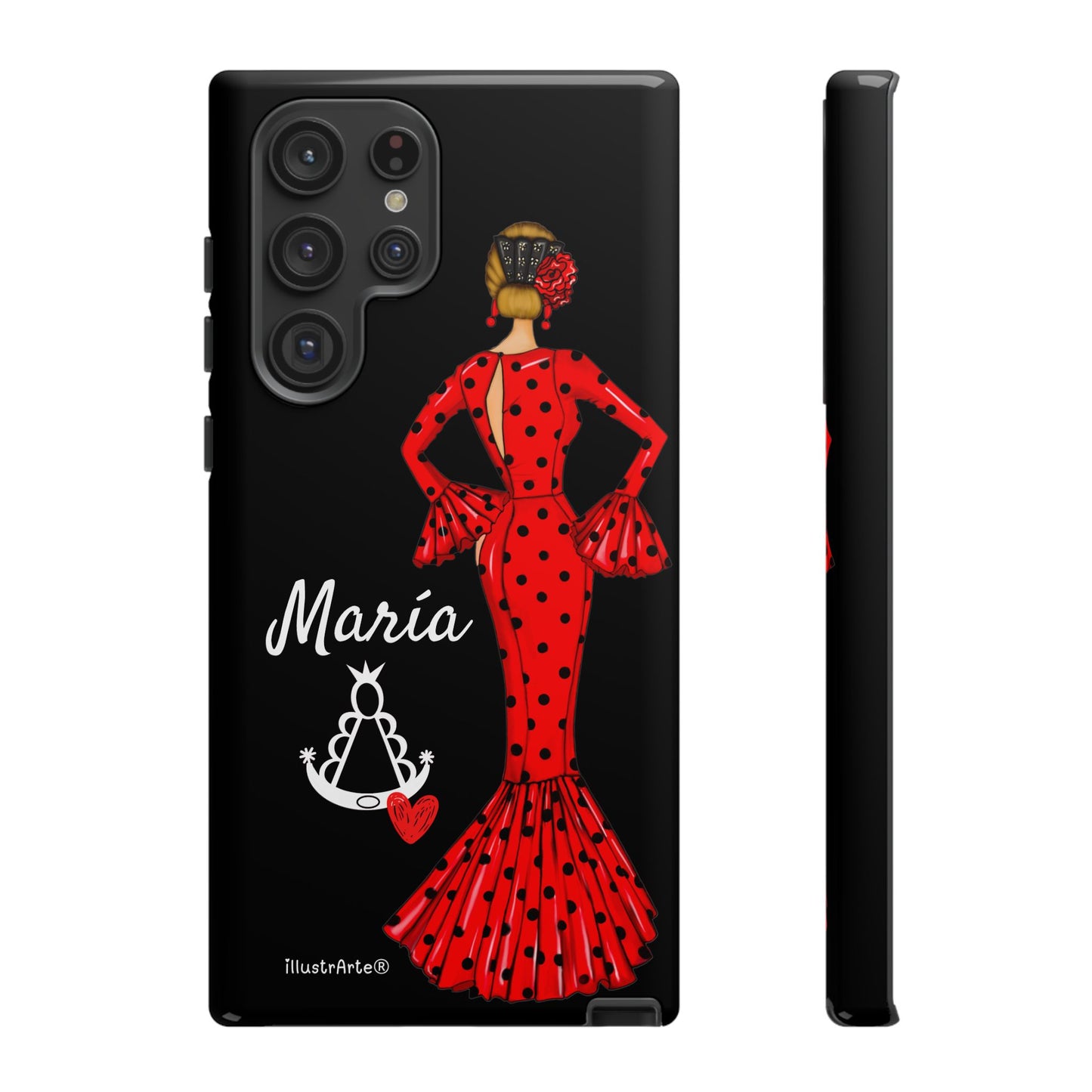 Funda de teléfono personalizable María rojo fondo negro Virgencita – para iPhone, Samsung, Pixel
