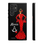 Personalised phone case flamenco dancer María, red dress, with a little Virgin Mary for Samsung Galaxy S22 Ultra, gloss finish – illustrArte
