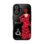 Personalised phone case flamenco dancer Macarena, with a little Virgin Mary for iPhone 16, gloss finish – illustrArte