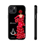 Personalised phone case flamenco dancer Macarena, with a little Virgin Mary for iPhone 14 Plus, gloss finish – illustrArte