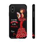 Personalised phone case flamenco dancer Pepa, with quote for iPhone X, gloss finish – illustrArte
