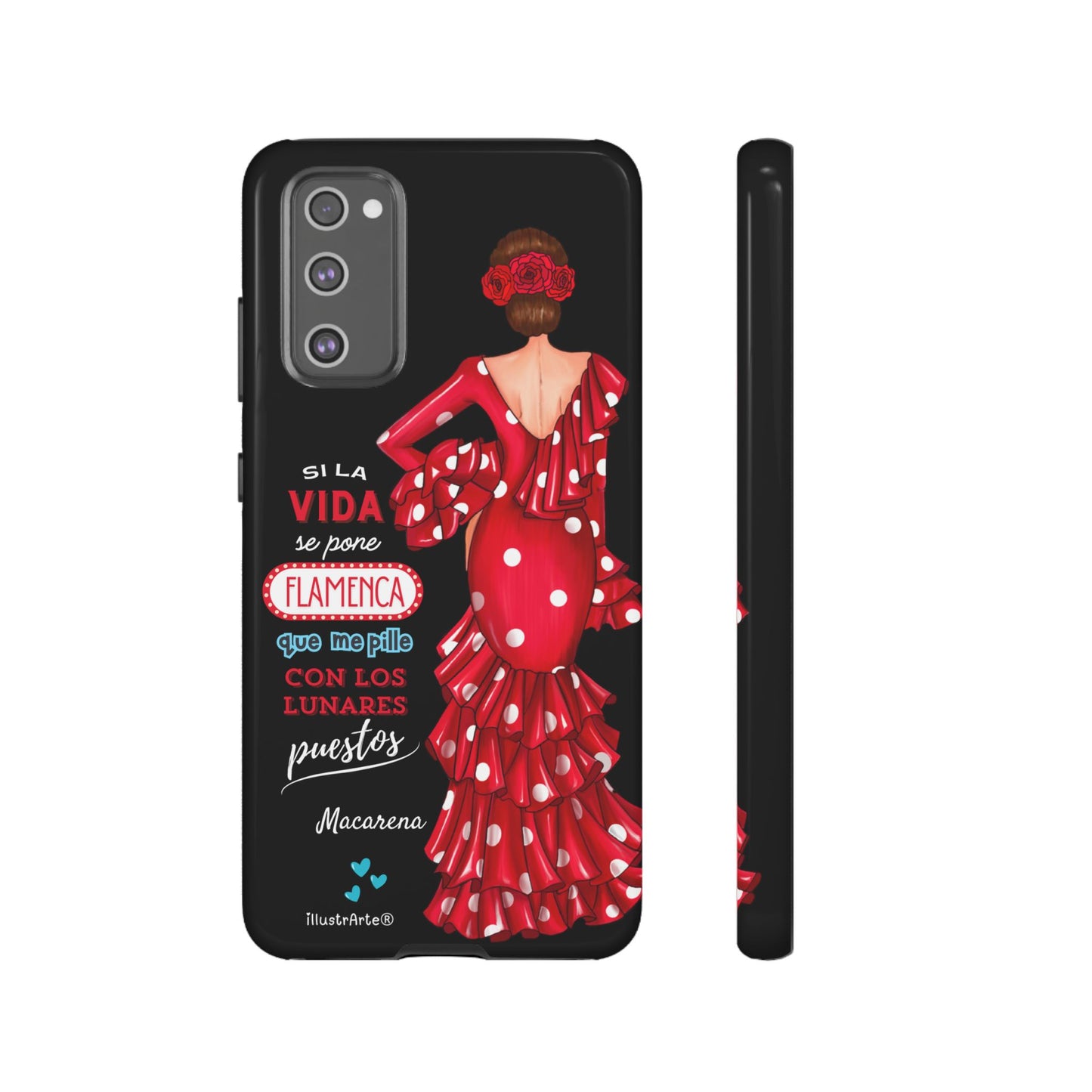 Funda de teléfono personalizable  - Modelo Macarena con frase  Para iPhone, Samsung Y Google Pixel