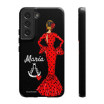 Personalised phone case flamenco dancer María, red dress, with a little Virgin Mary for Samsung Galaxy S22, gloss finish – illustrArte