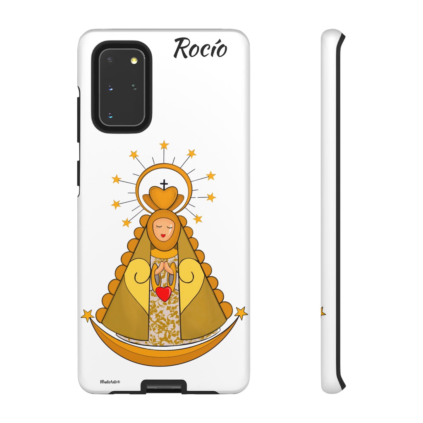 una funda de teléfono con una foto de la virgen maría