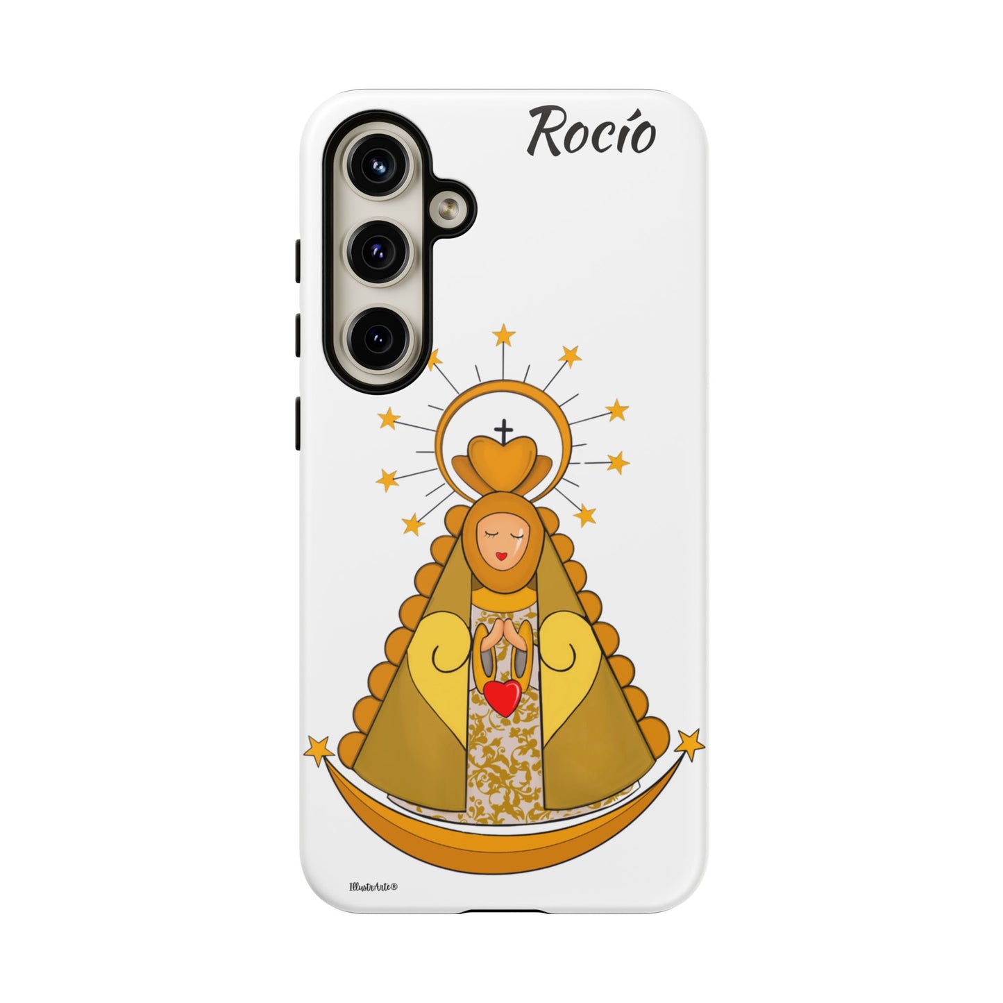 una funda de teléfono con una imagen de la virgen maría