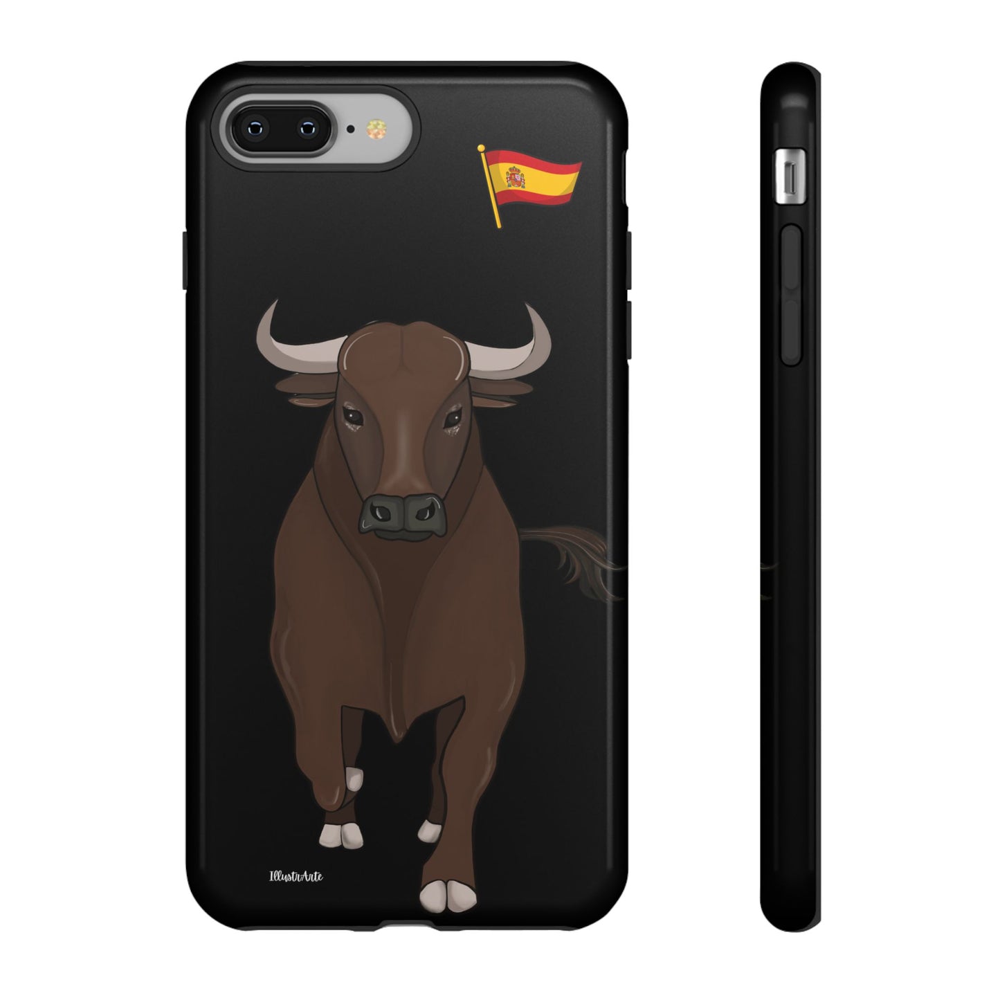 Funda de teléfono modelo toro Manuel, diseñada para iPhone, Samsung y Google Pixel, mostrando su acabado brillante.